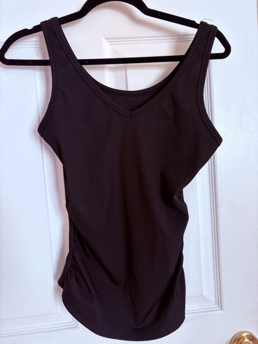 SHEIN Ribbed Tank Top Large Black V Neck Ruched Sides Stretch NWOT